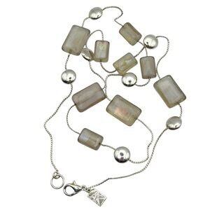Anne Klein Necklace Rectangular Gemstones Round Polished Silver Tone Beads